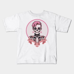 Cute Pink Rockabilly Skeleton Kids T-Shirt